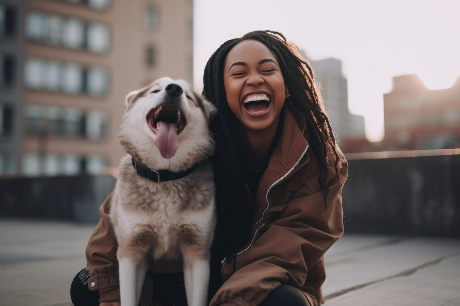 A woman spending time with her dog.