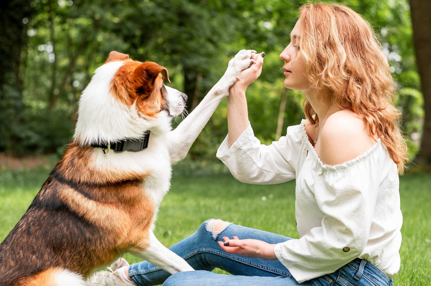 Woman playing with her best friend in the park